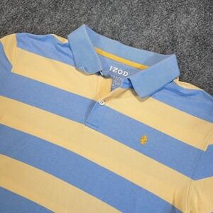 Izod Polo Shirt Men XL Yellow Striped Short Sleeve Advantage Performance Stretch